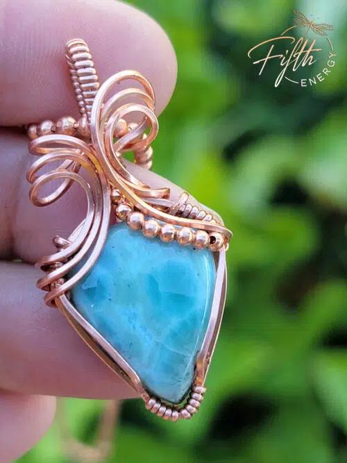 Larimar Copper Curves Necklace Fifth Energy Jewelry Blue