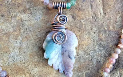 Lavender and Green Indian Agate Carved Leaf Necklace