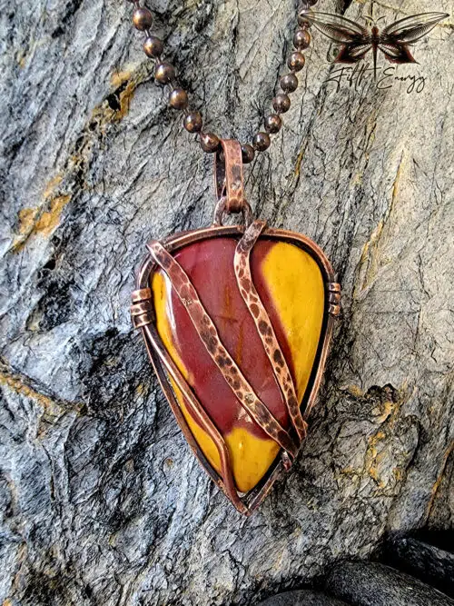 Mookaite Mens Copper Necklace Fifth Energy Jewelry Red and Yellow Pendant