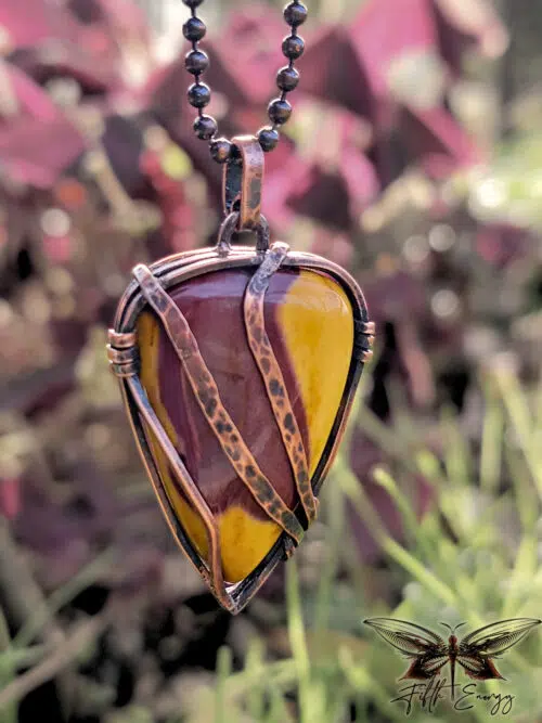 Mookaite Mens Copper Necklace Fifth Energy Jewelry Red and Yellow Pendant