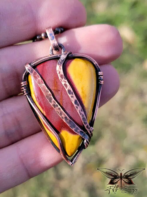Mookaite Mens Copper Necklace Fifth Energy Jewelry Red and Yellow Pendant