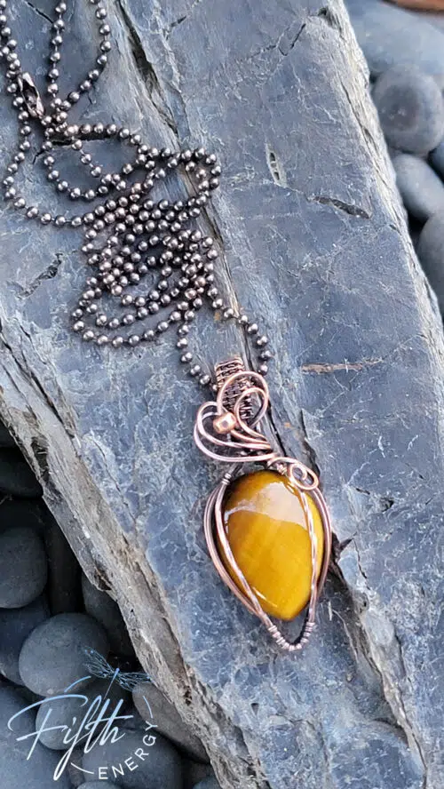 Tigers Eye and Copper Necklace Fifth Energy Jewelry Yellow Brown
