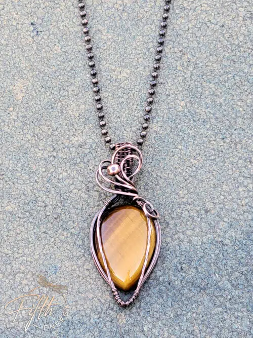Tigers Eye and Copper Necklace Fifth Energy Jewelry Yellow Brown
