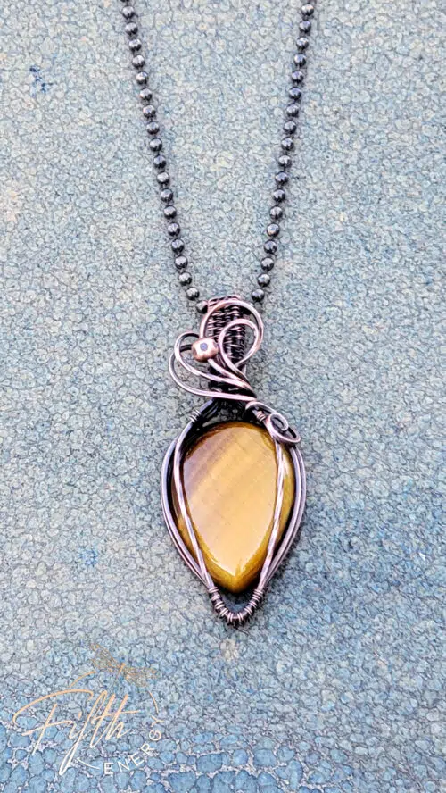 Tigers Eye and Copper Necklace Fifth Energy Jewelry Yellow Brown