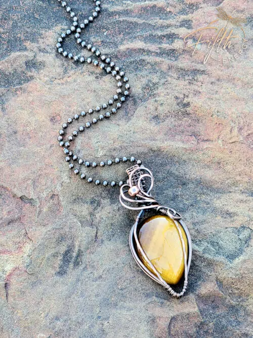 Tigers Eye and Copper Necklace Fifth Energy Jewelry Yellow Brown