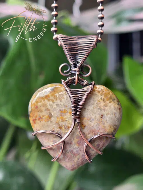 Fossil Coral Heart Necklace Fifth Energy Copper Jewelry