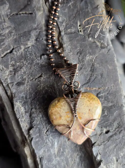 Fossil Coral Heart Necklace Fifth Energy Copper Jewelry