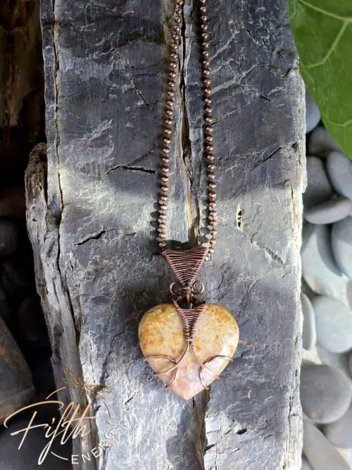 Fossil Coral Heart Necklace Fifth Energy Copper Jewelry