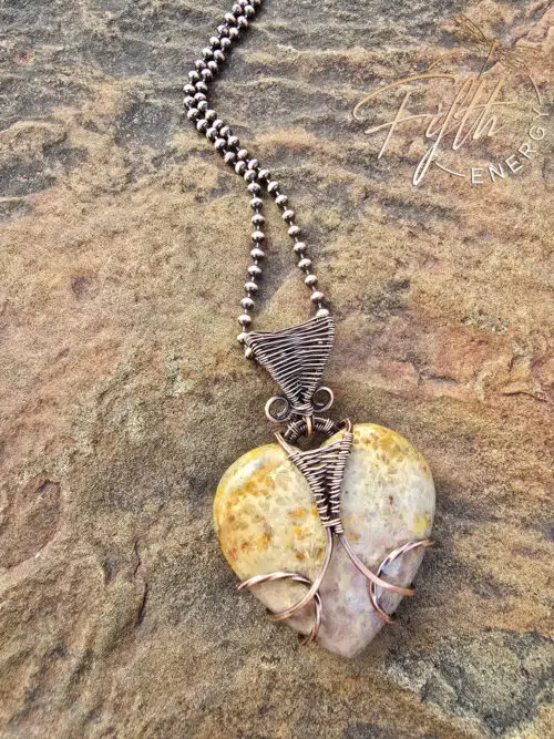 Fossil Coral Heart Necklace Fifth Energy Copper Jewelry
