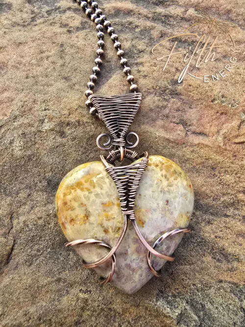 Fossil Coral Heart Necklace Fifth Energy Copper Jewelry