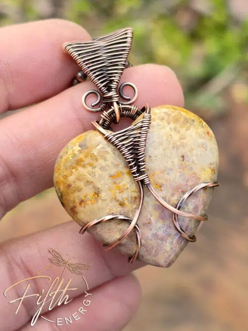 Fossil Coral Heart Necklace Fifth Energy Copper Jewelry