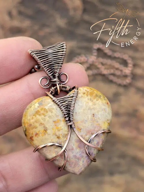 Fossil Coral Heart Necklace Fifth Energy Copper Jewelry
