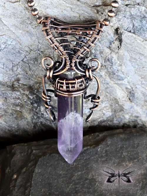 Amethyst Mens Amulet Copper Necklace Fifth Energy Jewelry Hexagonal Point Masculine Pendant