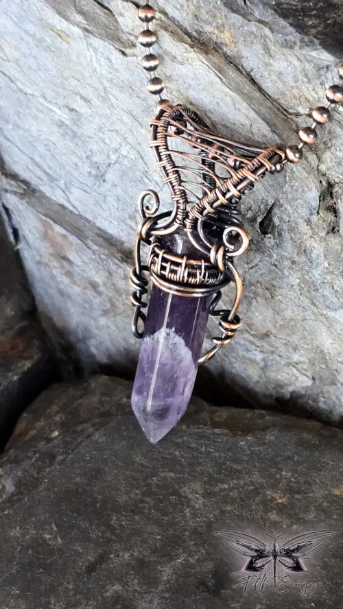 Amethyst Mens Amulet Copper Necklace Fifth Energy Jewelry Hexagonal Point Masculine Pendant