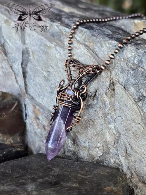 Amethyst Mens Amulet Copper Necklace Fifth Energy Jewelry Hexagonal Point Masculine Pendant