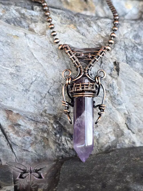 Amethyst Mens Amulet Copper Necklace Fifth Energy Jewelry Hexagonal Point Masculine Pendant