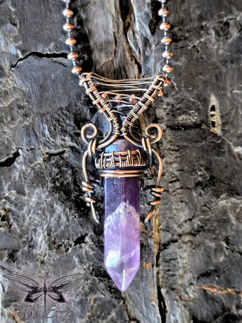 Amethyst Mens Amulet Copper Necklace Fifth Energy Jewelry Hexagonal Point Masculine Pendant