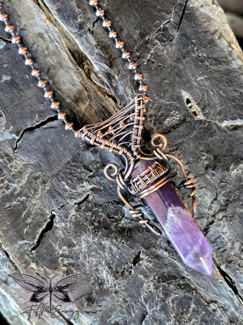 Amethyst Mens Amulet Copper Necklace Fifth Energy Jewelry Hexagonal Point Masculine Pendant