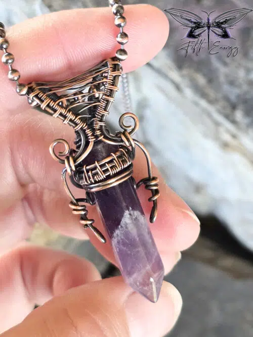 Amethyst Mens Amulet Copper Necklace Fifth Energy Jewelry Hexagonal Point Masculine Pendant