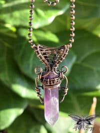 Mens Amethyst Amulet Copper Necklace Fifth Energy Jewelry Hexagonal Point Pendant
