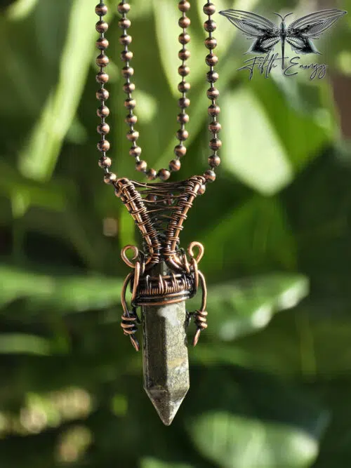 Mens Pyrite Amulet Hexagonal Point Copper Necklace Fifth Energy Jewelry