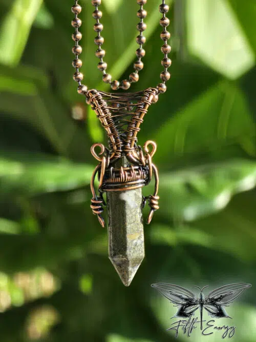 Mens Pyrite Amulet Hexagonal Point Copper Necklace Fifth Energy Jewelry