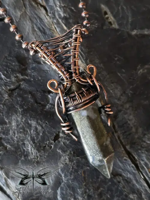 Mens Pyrite Amulet Hexagonal Point Copper Necklace Fifth Energy Jewelry