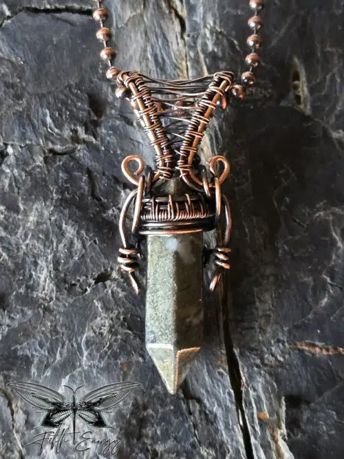 Mens Pyrite Amulet Hexagonal Point Copper Necklace Fifth Energy Jewelry