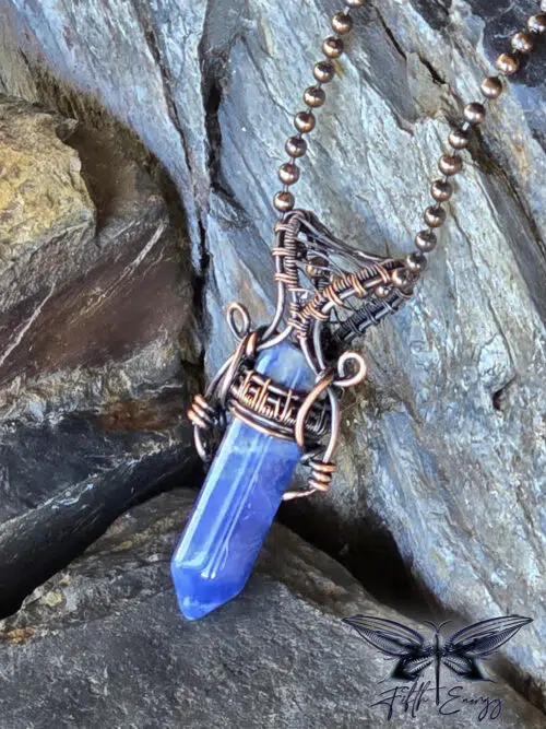 Sodalite Mens Copper Necklace Fifth Energy Jewelry Hexagonal Point Masculine Pendant