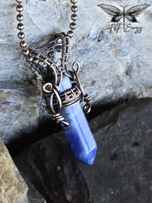Sodalite Mens Copper Necklace Fifth Energy Jewelry Hexagonal Point Masculine Pendant