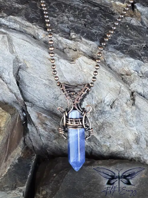 Sodalite Mens Copper Necklace Fifth Energy Jewelry Hexagonal Point Masculine Pendant