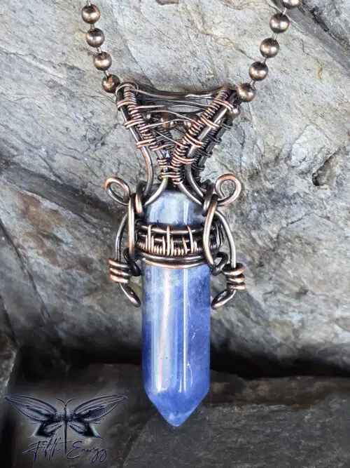 Sodalite Mens Copper Necklace Fifth Energy Jewelry Hexagonal Point Masculine Pendant