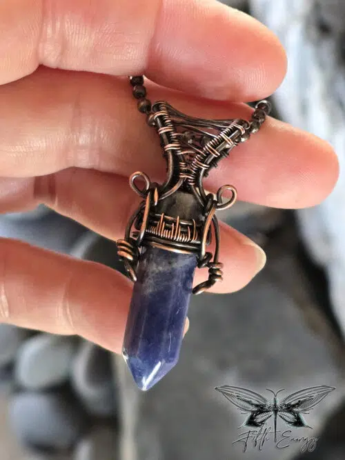 Sodalite Mens Copper Necklace Fifth Energy Jewelry Hexagonal Point Masculine Pendant