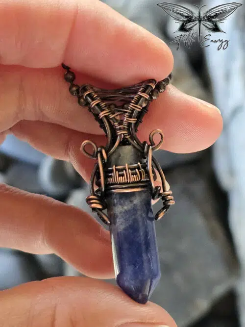 Sodalite Mens Copper Necklace Fifth Energy Jewelry Hexagonal Point Masculine Pendant