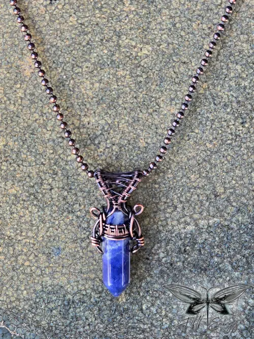 Sodalite Mens Copper Necklace Fifth Energy Jewelry Hexagonal Point Masculine Pendant