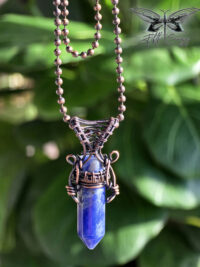 Sodalite Mens Copper Necklace Fifth Energy Jewelry Hexagonal Point Masculine Pendant