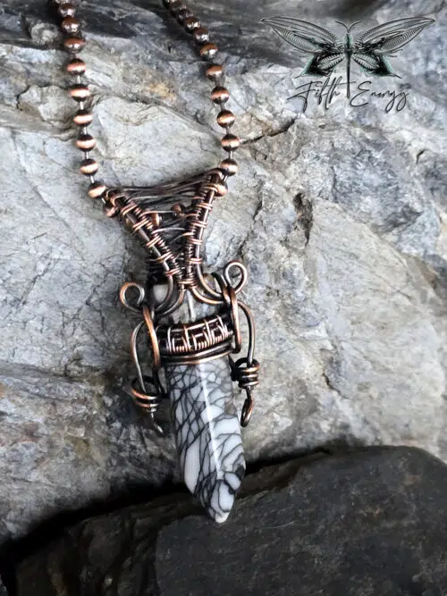 Mens Zebra Jasper Amulet Hexagonal Point Fifth Energy Jewelry Masculine Pendant