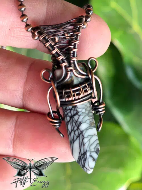 Mens Zebra Jasper Amulet Hexagonal Point Fifth Energy Jewelry Masculine Pendant