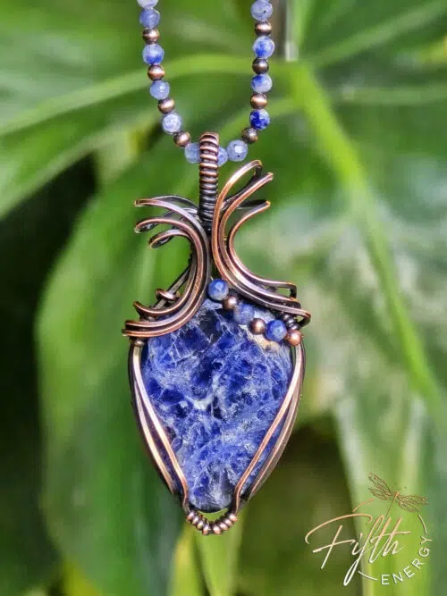 Copper and Sodalite Necklace Fifth Energy Jewelry Blue Lightning