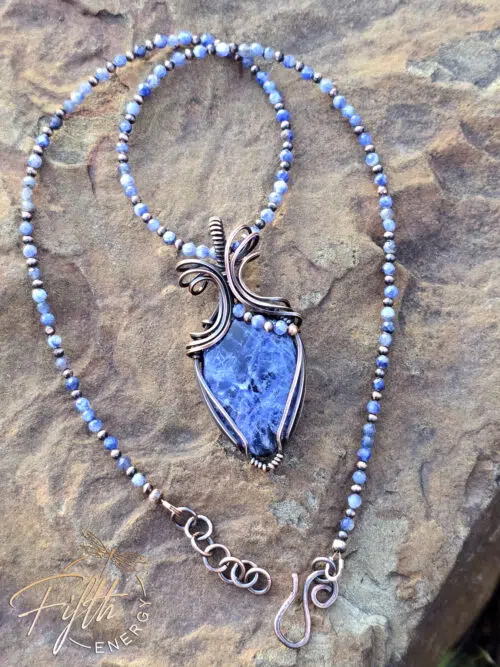 Copper and Sodalite Necklace Fifth Energy Jewelry Blue Lightning
