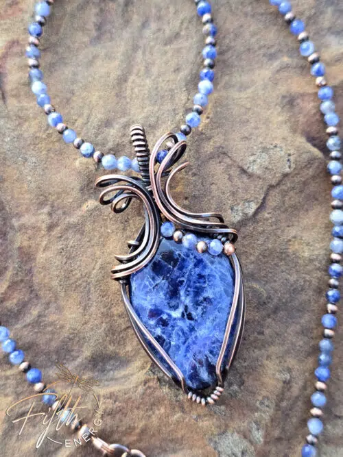 Copper and Sodalite Necklace Fifth Energy Jewelry Blue Lightning