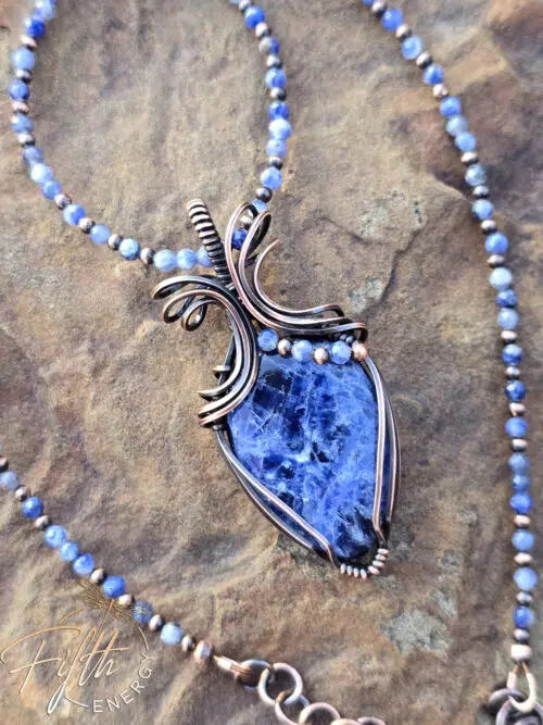 Copper and Sodalite Necklace Fifth Energy Jewelry Blue Lightning