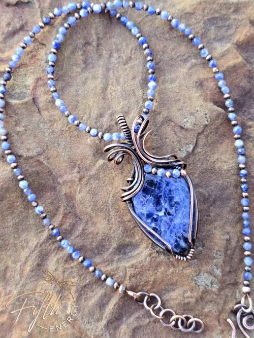 Copper and Sodalite Necklace Fifth Energy Jewelry Blue Lightning