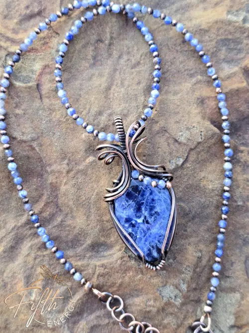 Copper and Sodalite Necklace Fifth Energy Jewelry Blue Lightning