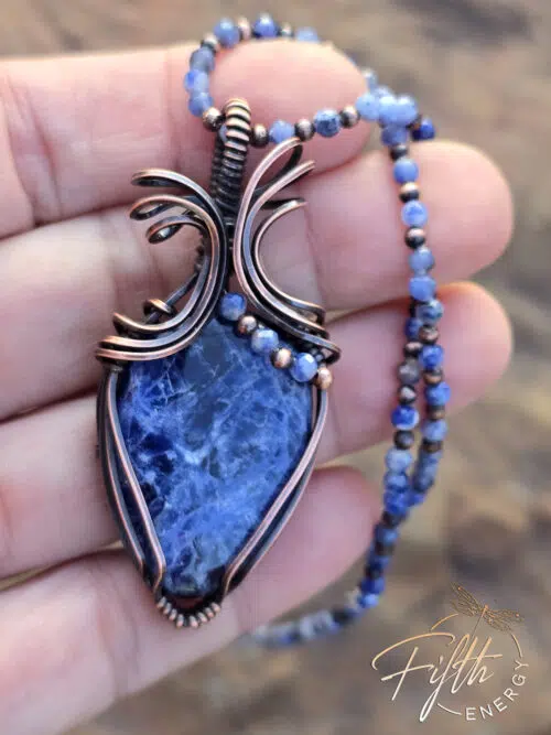 Copper and Sodalite Necklace Fifth Energy Jewelry Blue Lightning