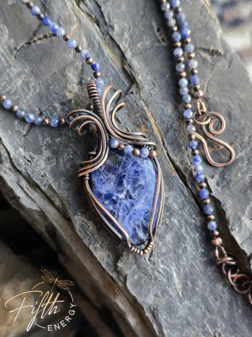 Copper and Sodalite Necklace Fifth Energy Jewelry Blue Lightning