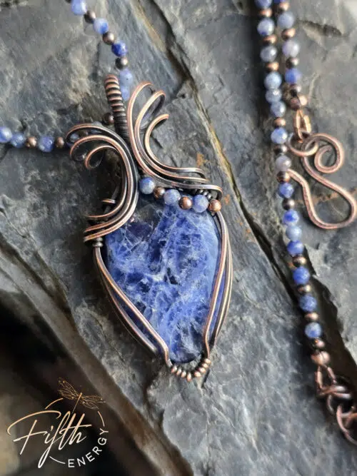 Copper and Sodalite Necklace Fifth Energy Jewelry Blue Lightning