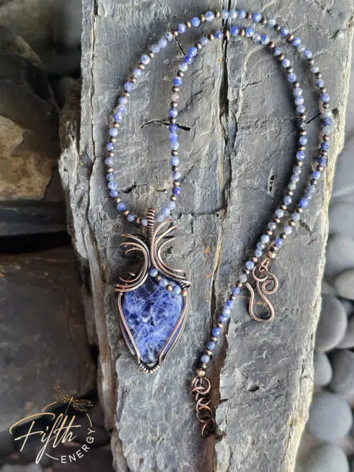 Copper and Sodalite Necklace Fifth Energy Jewelry Blue Lightning