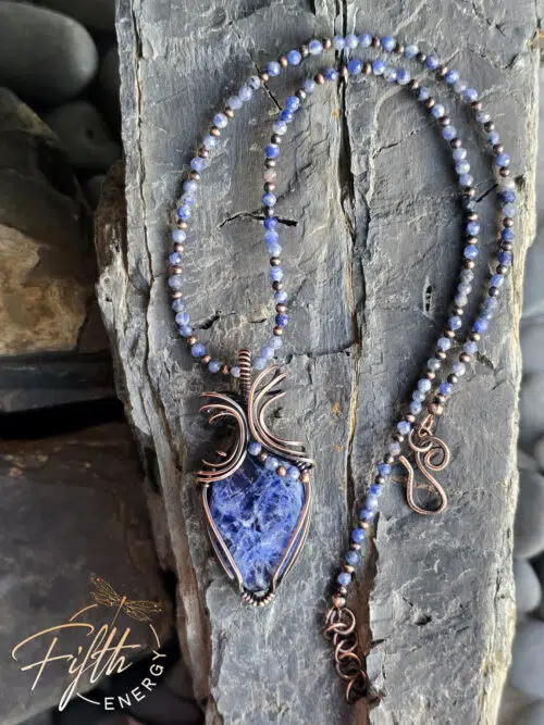 Copper and Sodalite Necklace Fifth Energy Jewelry Blue Lightning