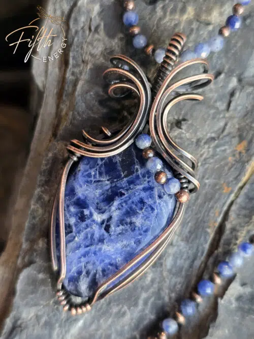 Copper and Sodalite Necklace Fifth Energy Jewelry Blue Lightning